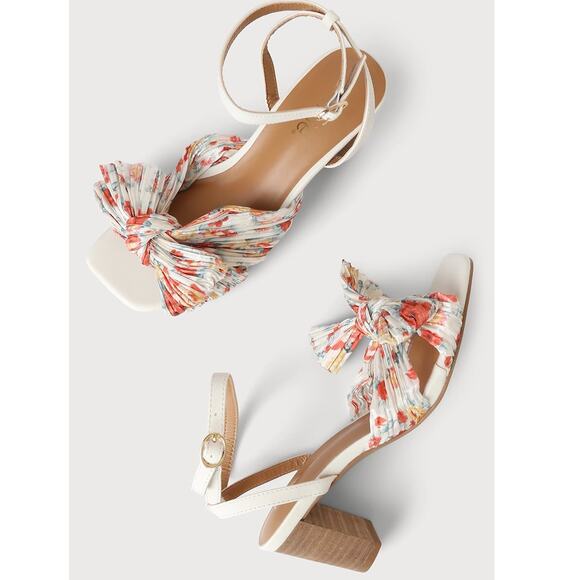 Kensie NWOT Lulus Kadence White Multi Floral Satin Ankle Strap High Heel Sandals - Picture 13 of 13